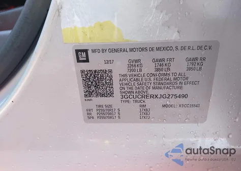 2018 Chevrolet Silverado 1500 1Lt from USA, damaged, VIN 3GCUCRERXJG275490